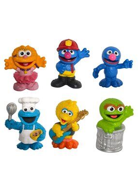 Sesame Street 6 pc Cookie Monster Big Bird Oscar Zoe Grover 3" Figures Set